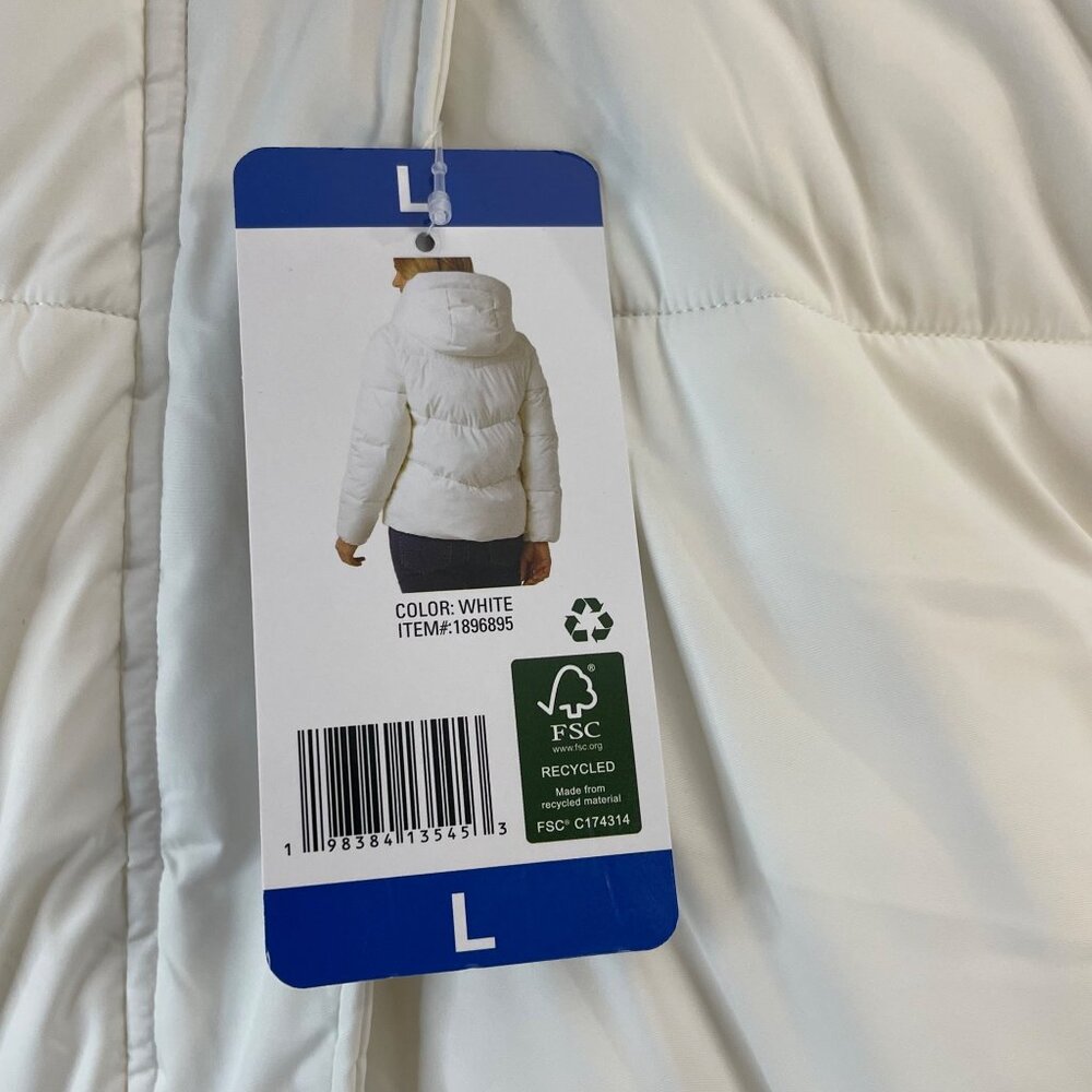 32 Degrees Heat Womens White Hooded Puffer Jacket L With Snap Closures & Pockets - Picture 11 of 11